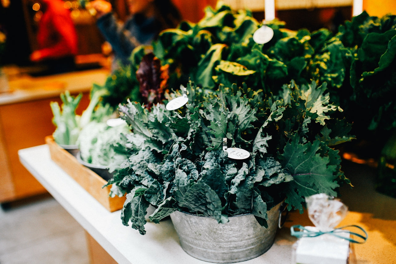 bunch of kale in a market