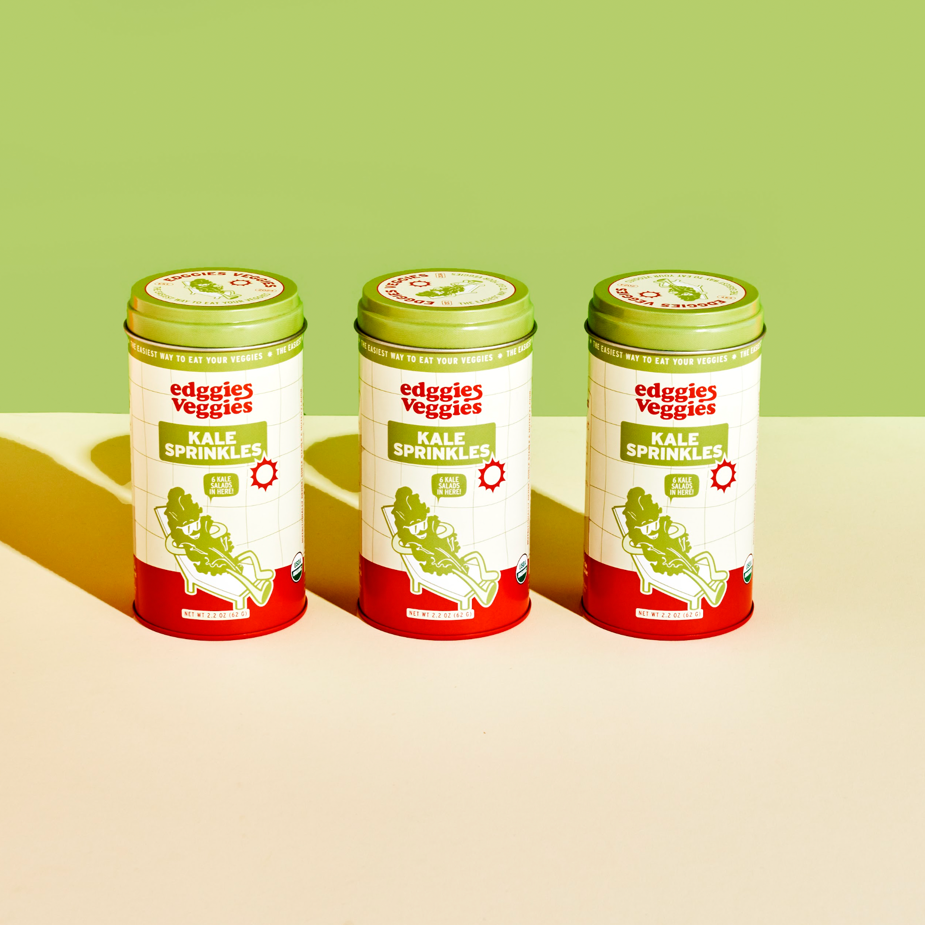 three tins of edggies veggies kale sprinkles: the easiest way to eat your veggies